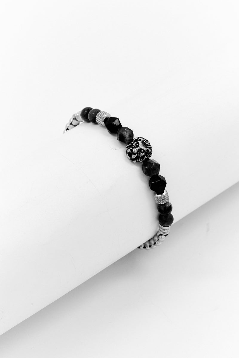 Steeltime Men Curb Chain And Agate Stones With Lion Charm Bracelet, Grey - Image 1